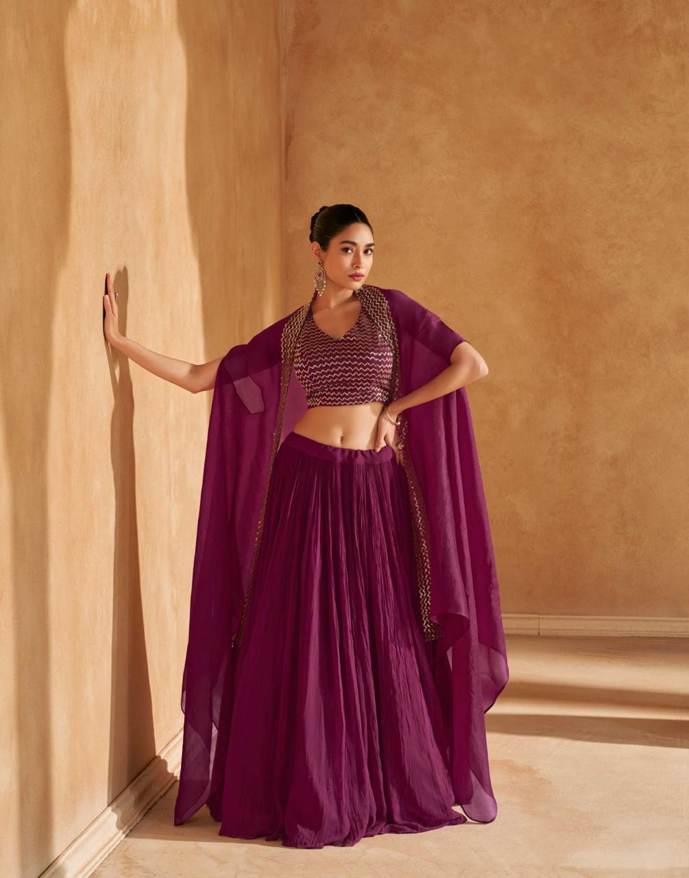 Croptop Lehenga Choli with Chinon Silk