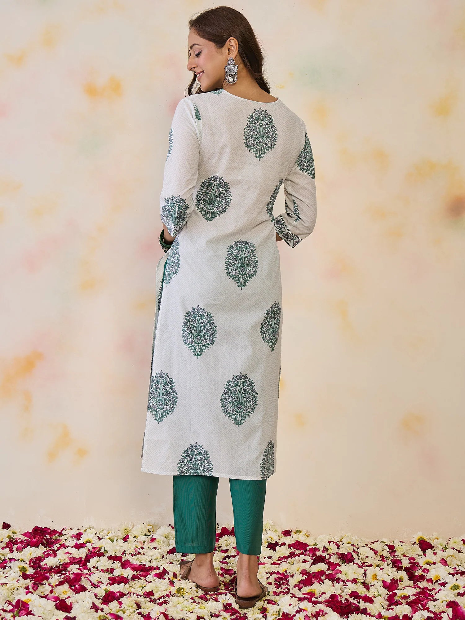 White Printed Straight Kurtas