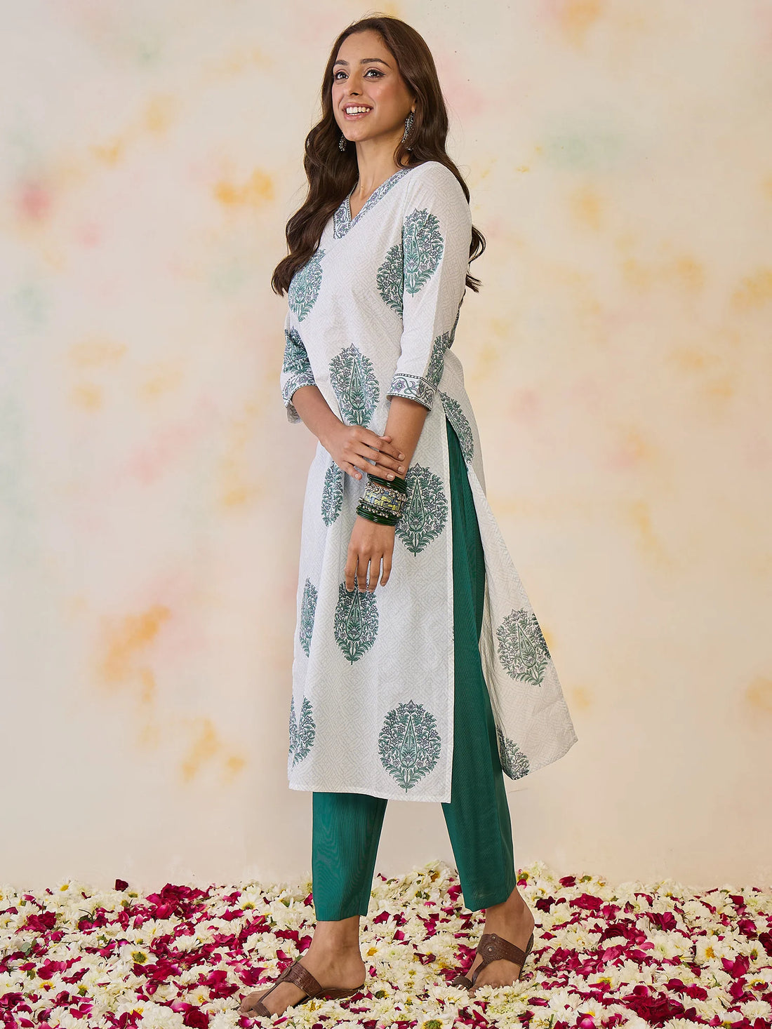 White Printed Straight Kurtas