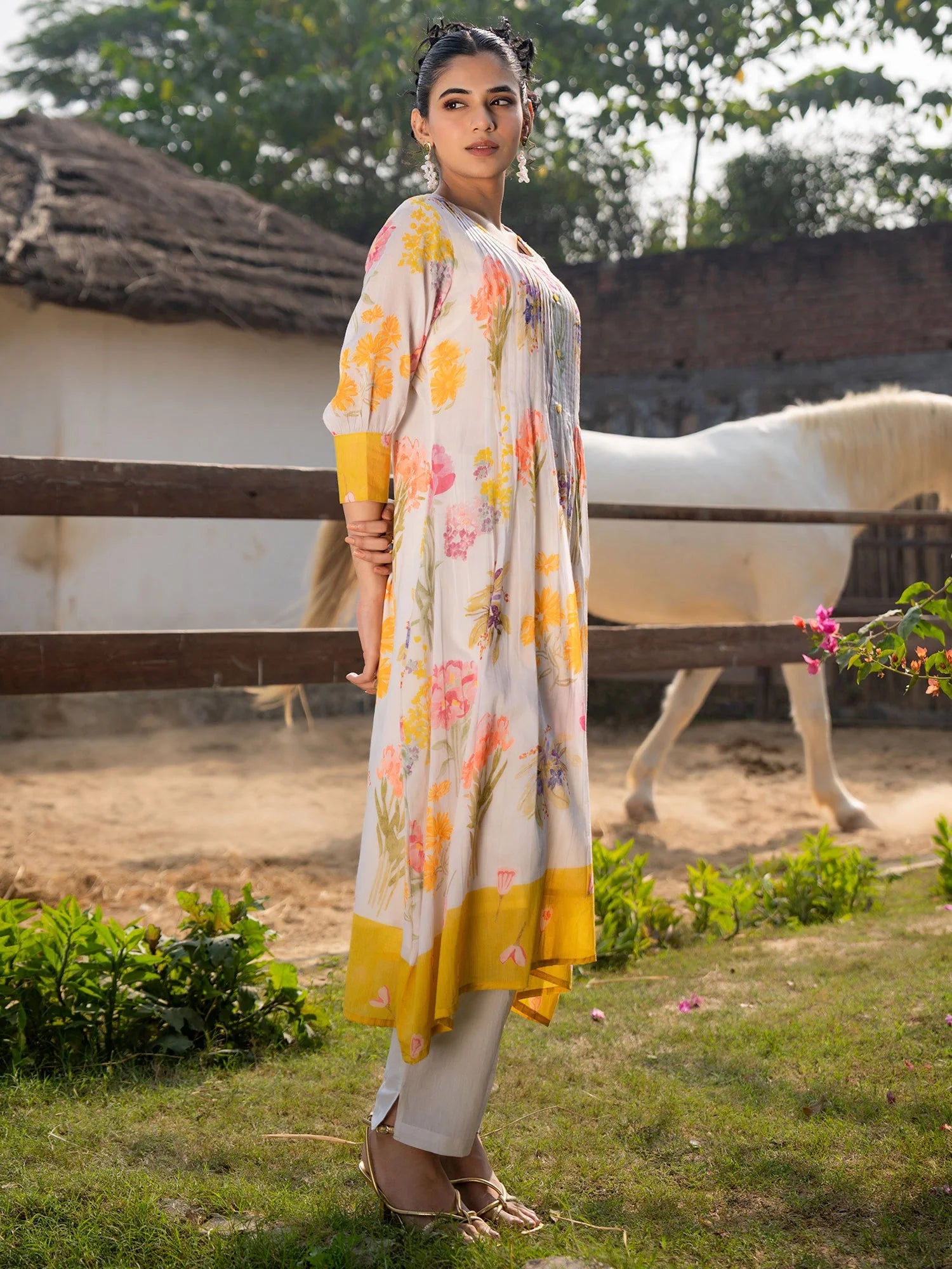 Multi Printed A-Line Kurta Trousers Set
