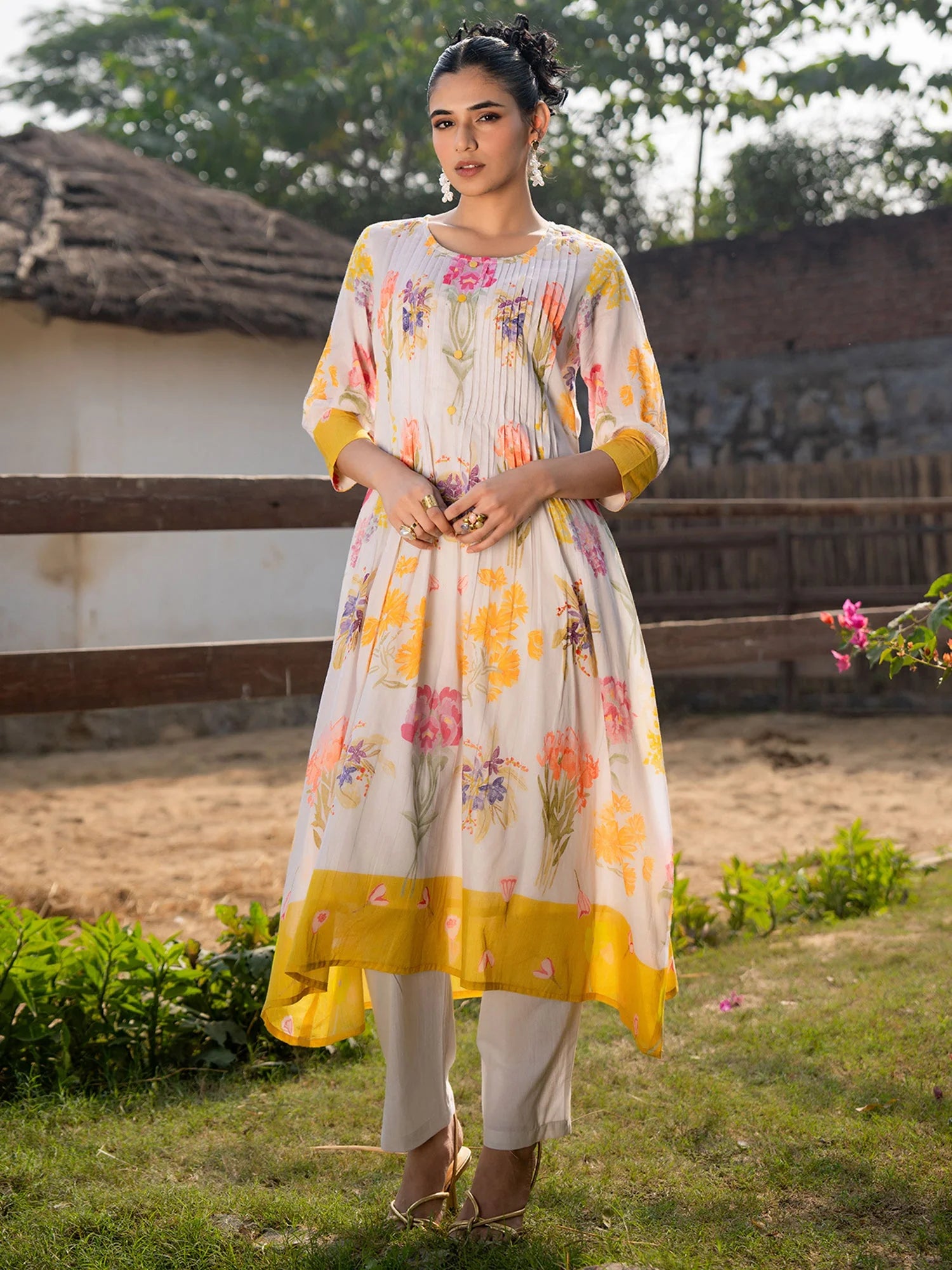 Multi Printed A-Line Kurta Trousers Set