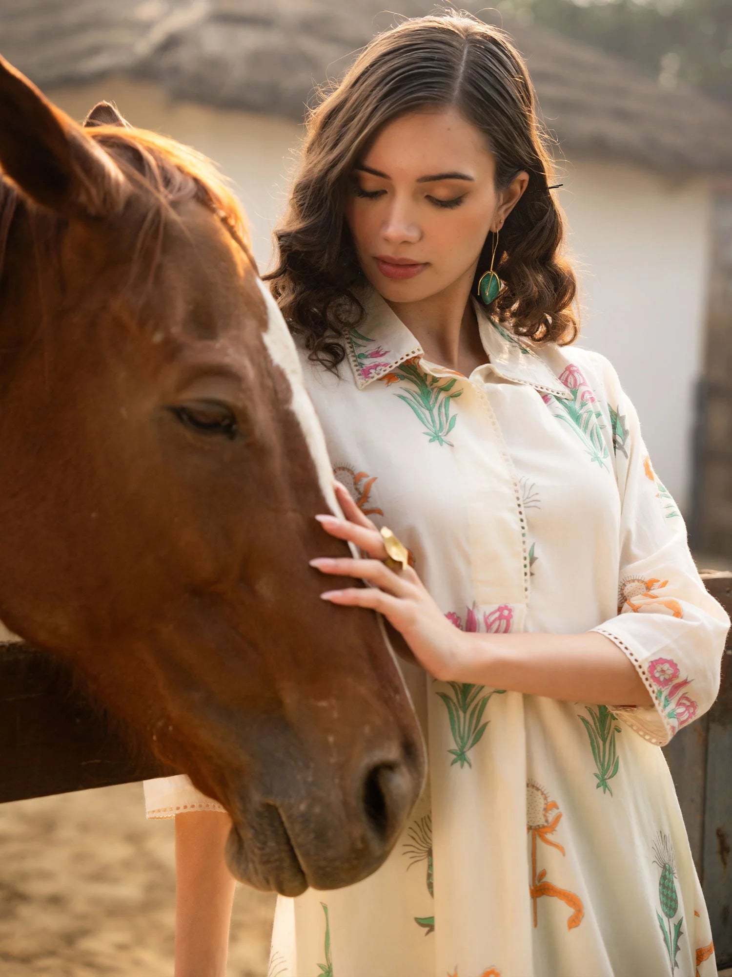 Off White Printed A-Line Kurta Trousers Set