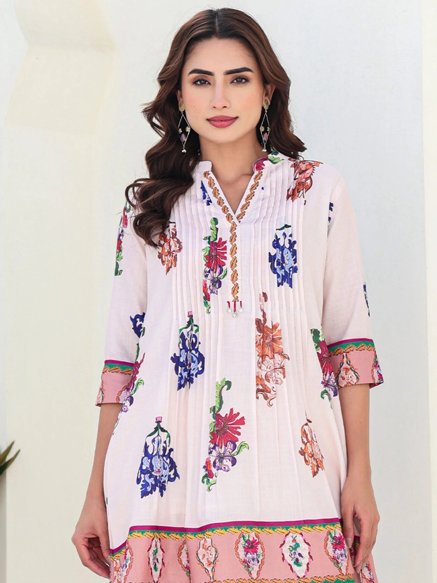 Peach Printed A Line Kurta Trouser set