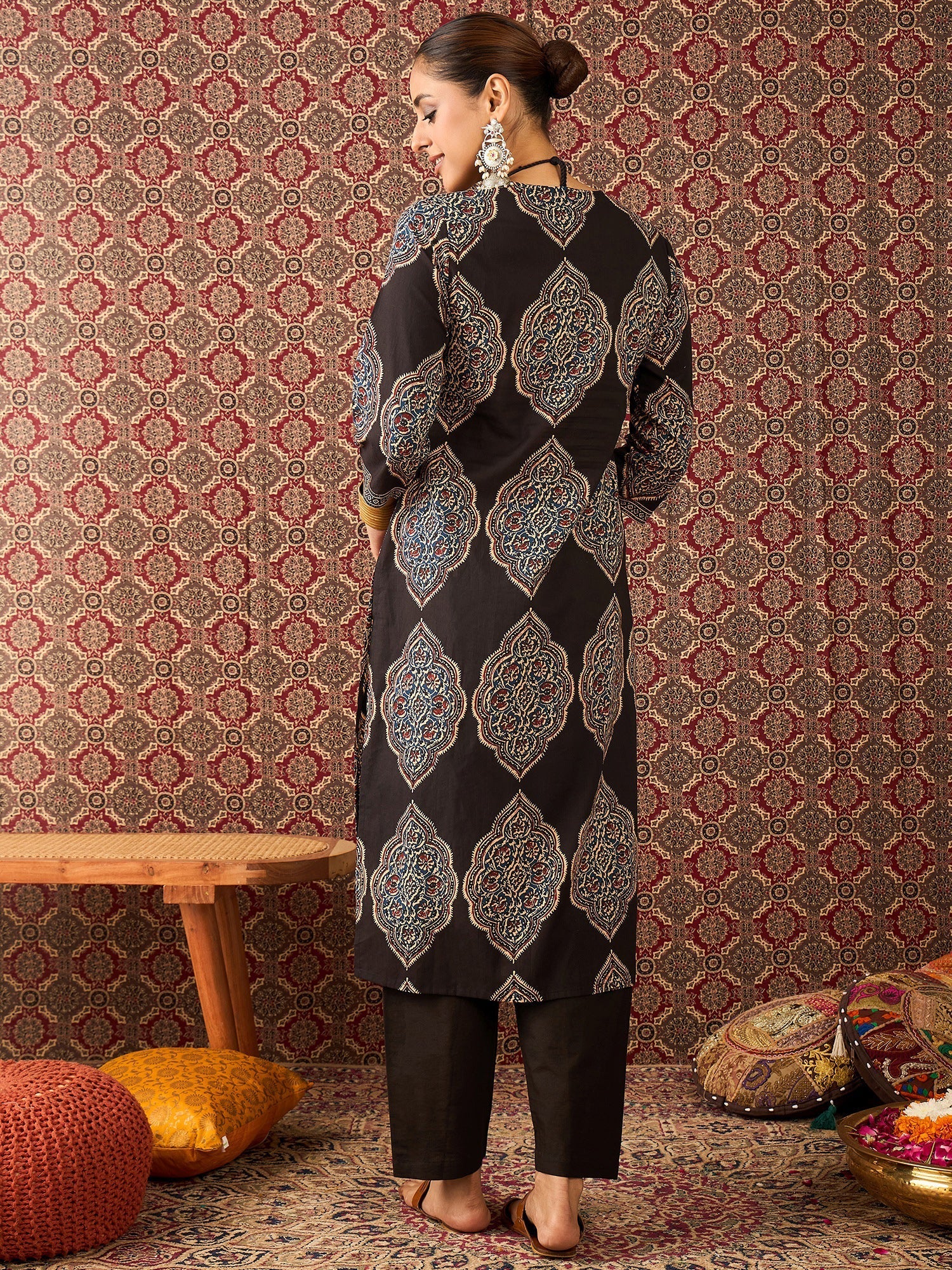 Black Printed Pure Cotton Straight Kurta Trouser Set