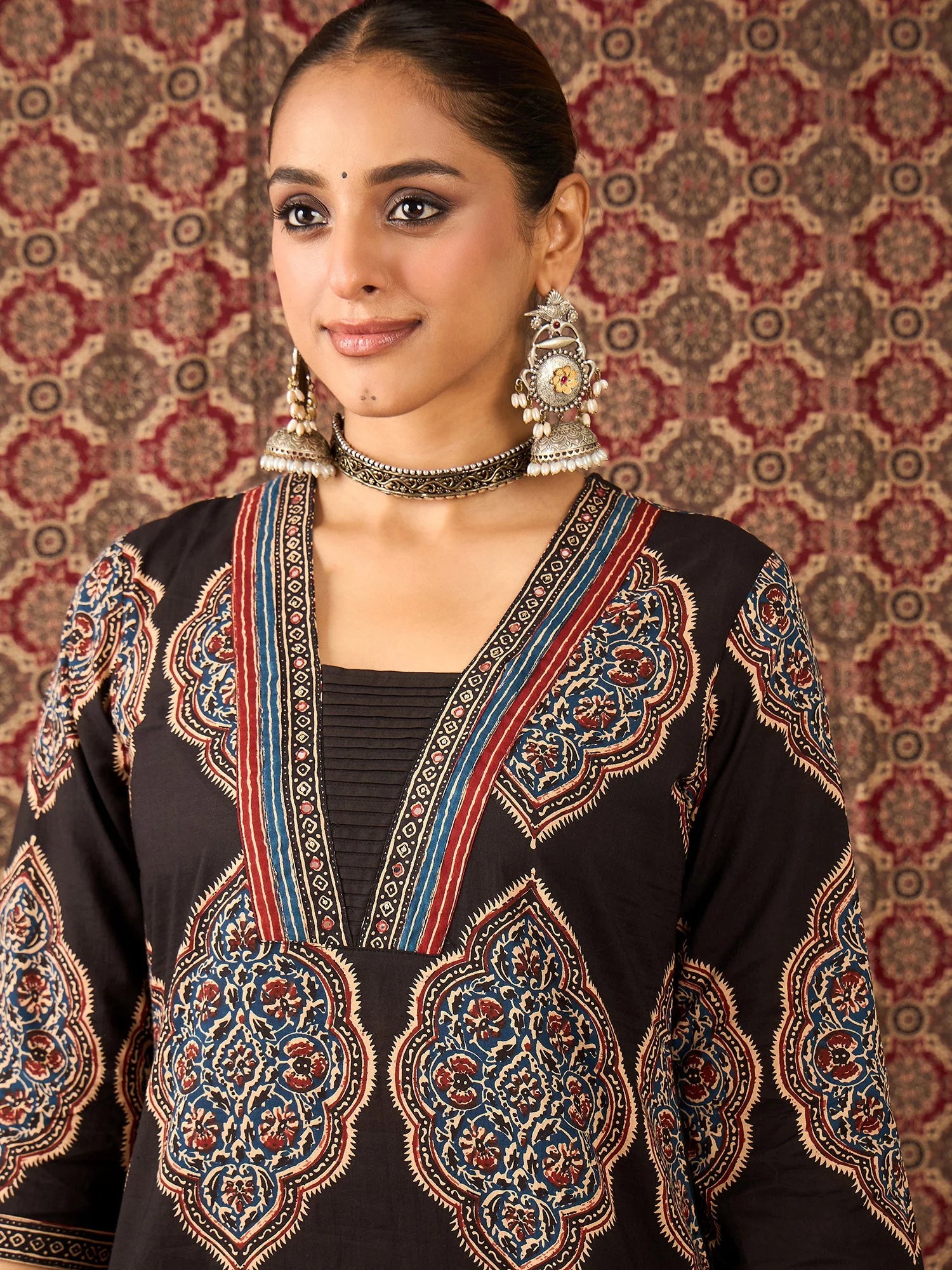 Black Printed Pure Cotton Straight Kurta Trouser Set