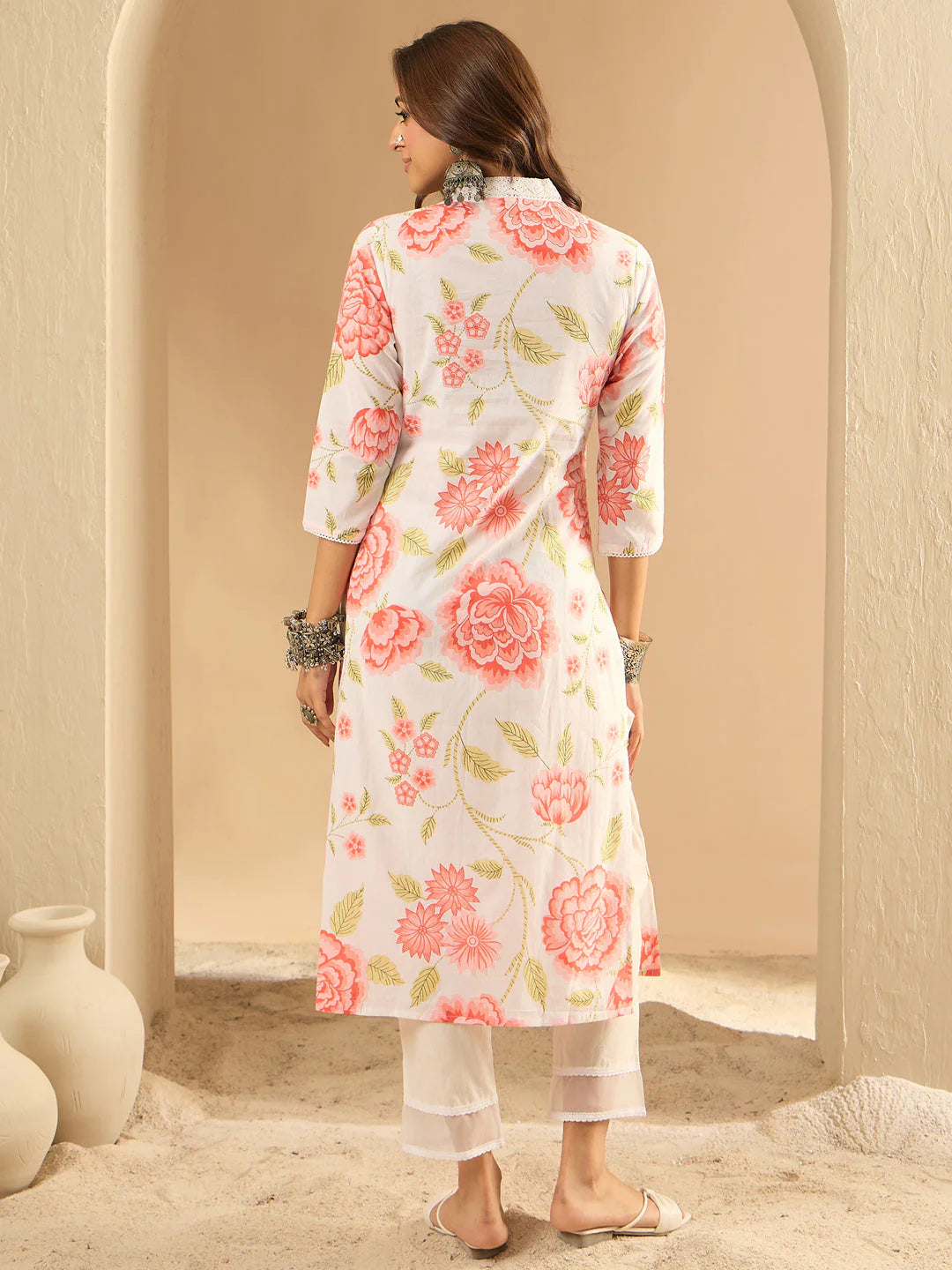 Off White Printed Straight Kurtas