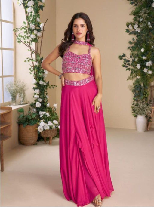 Heavy Embroidered Chinon Silk Readymade Sarara Suit