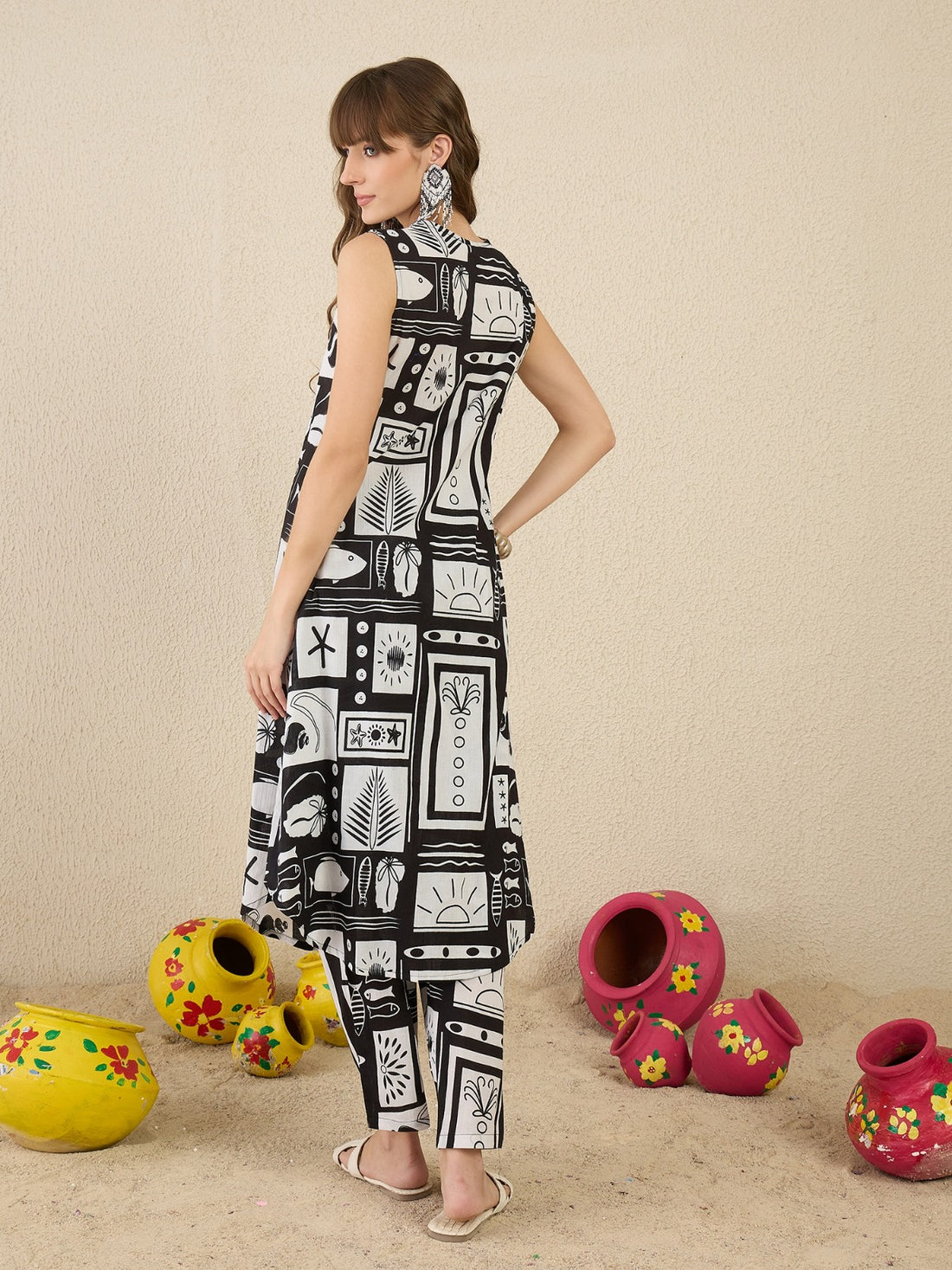 Black Printed A Line Kurta Trouser Set