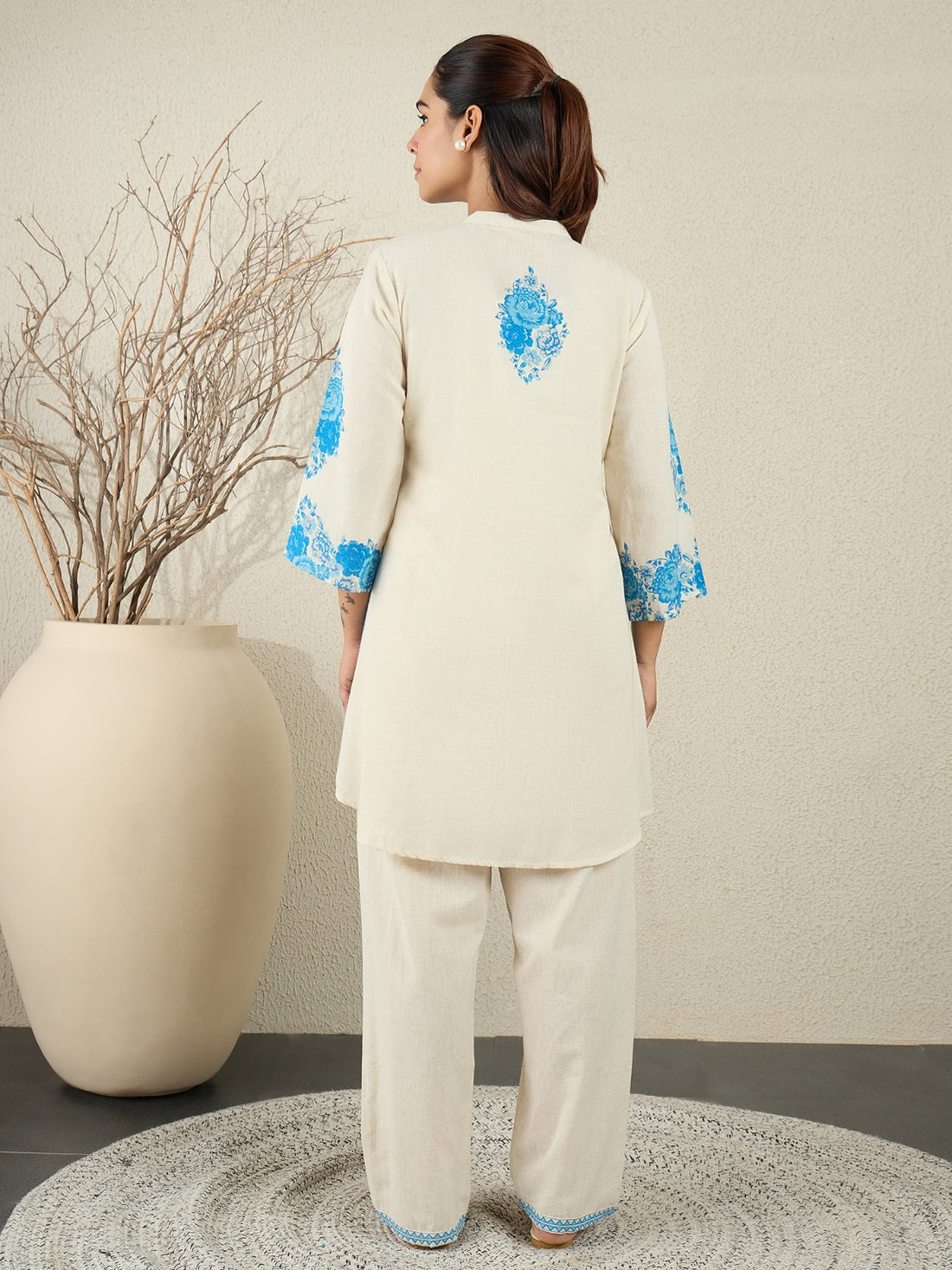 White Printed A-Line Pure Cotton Kurta Sets