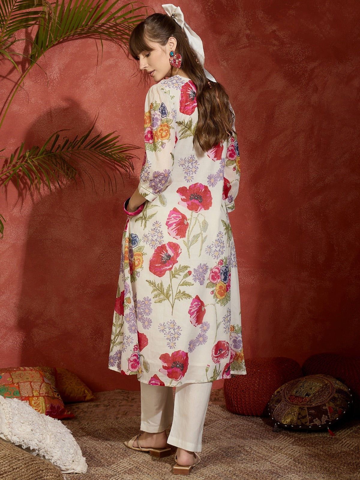 White Printed A Line Kurta Trouser set