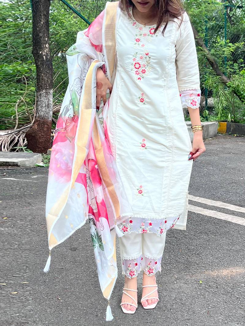 Chanderi Silk Stitched Kurti with Embroidery Work