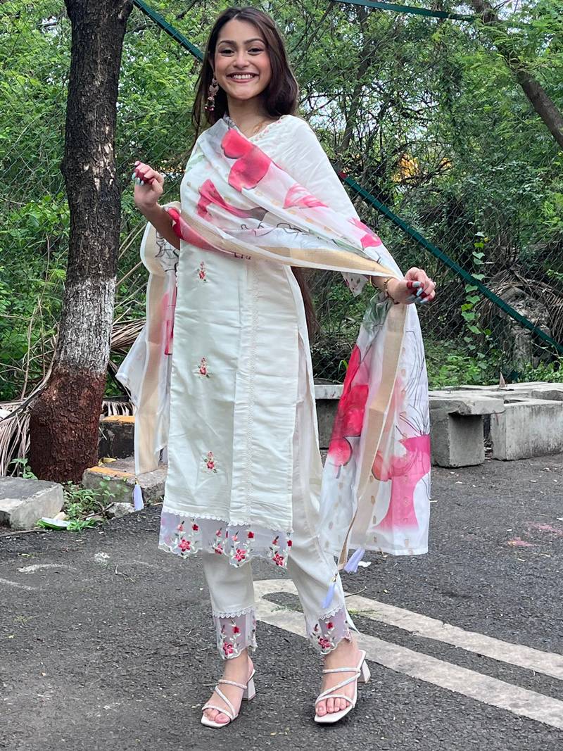 Chanderi Silk Stitched Kurti with Embroidery Work