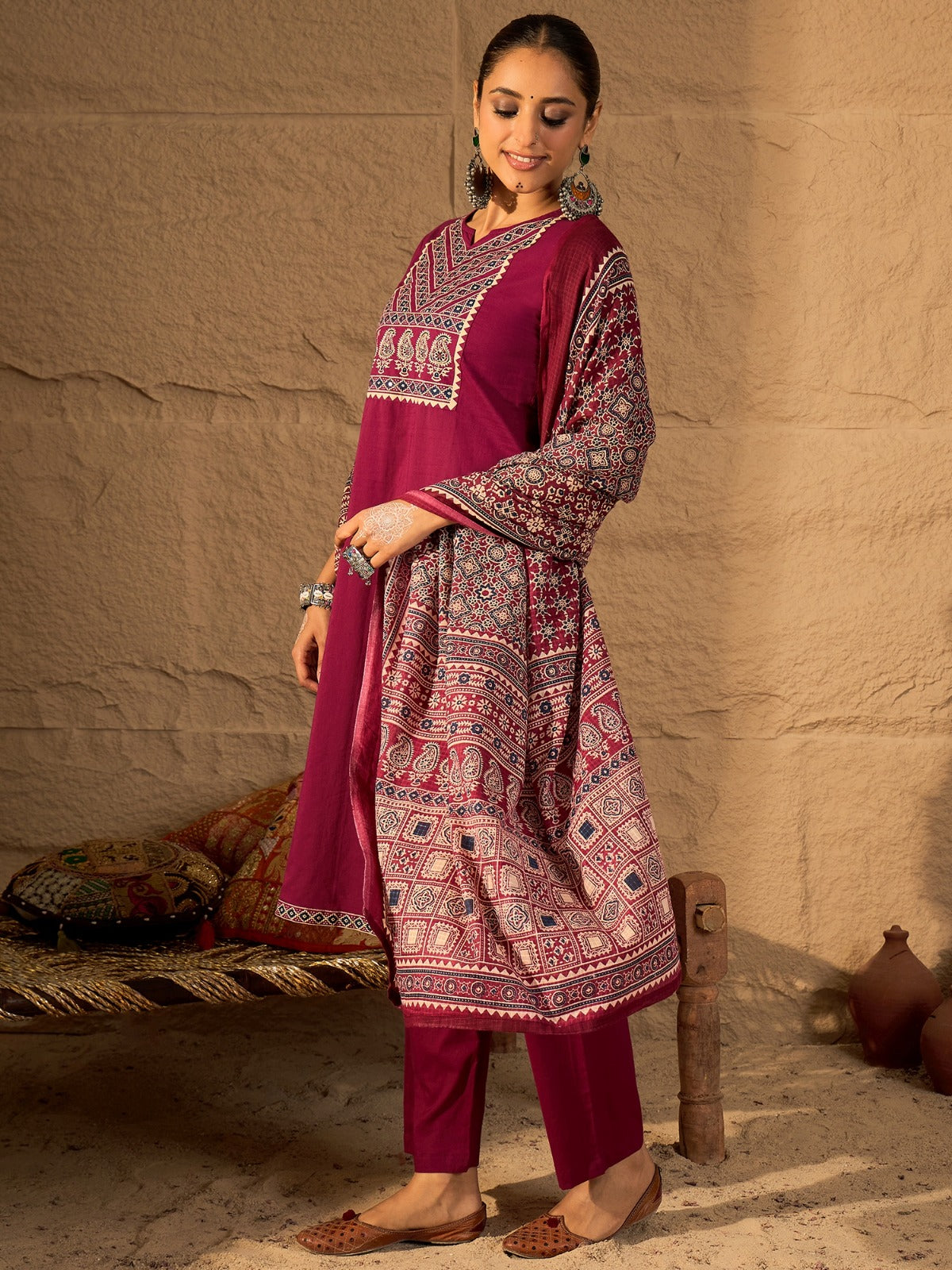 Pink Printed Pure Cotton Straight Kurta Sets With Dupatta