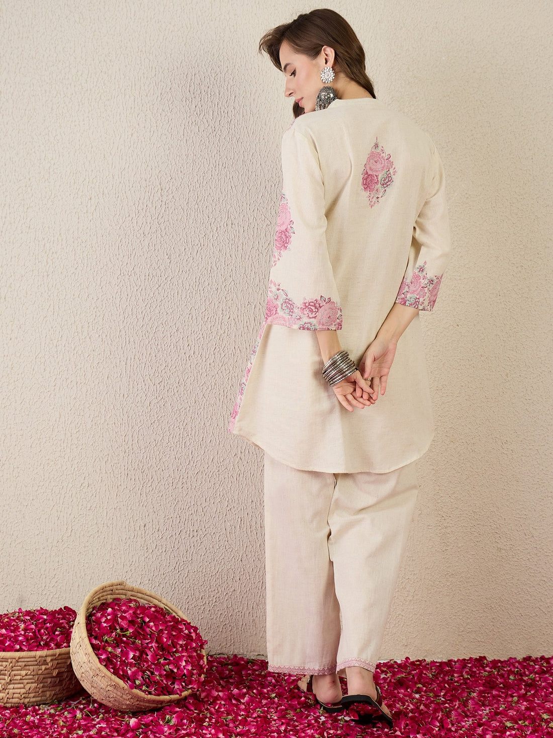 White Printed Pure Cotton A-Line Kurta Sets