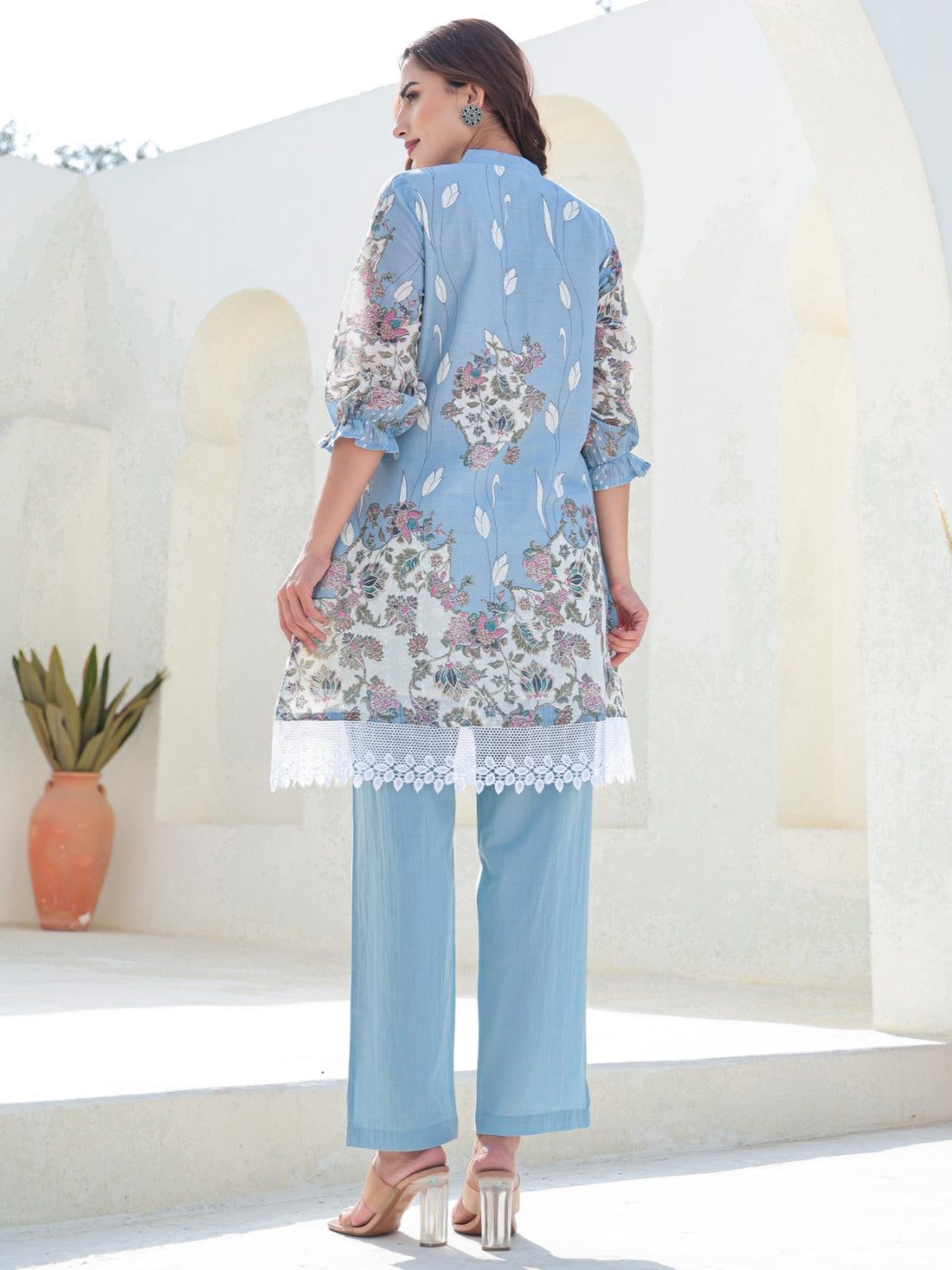 Blue Printed A-Line Pure Cotton kurta pant set