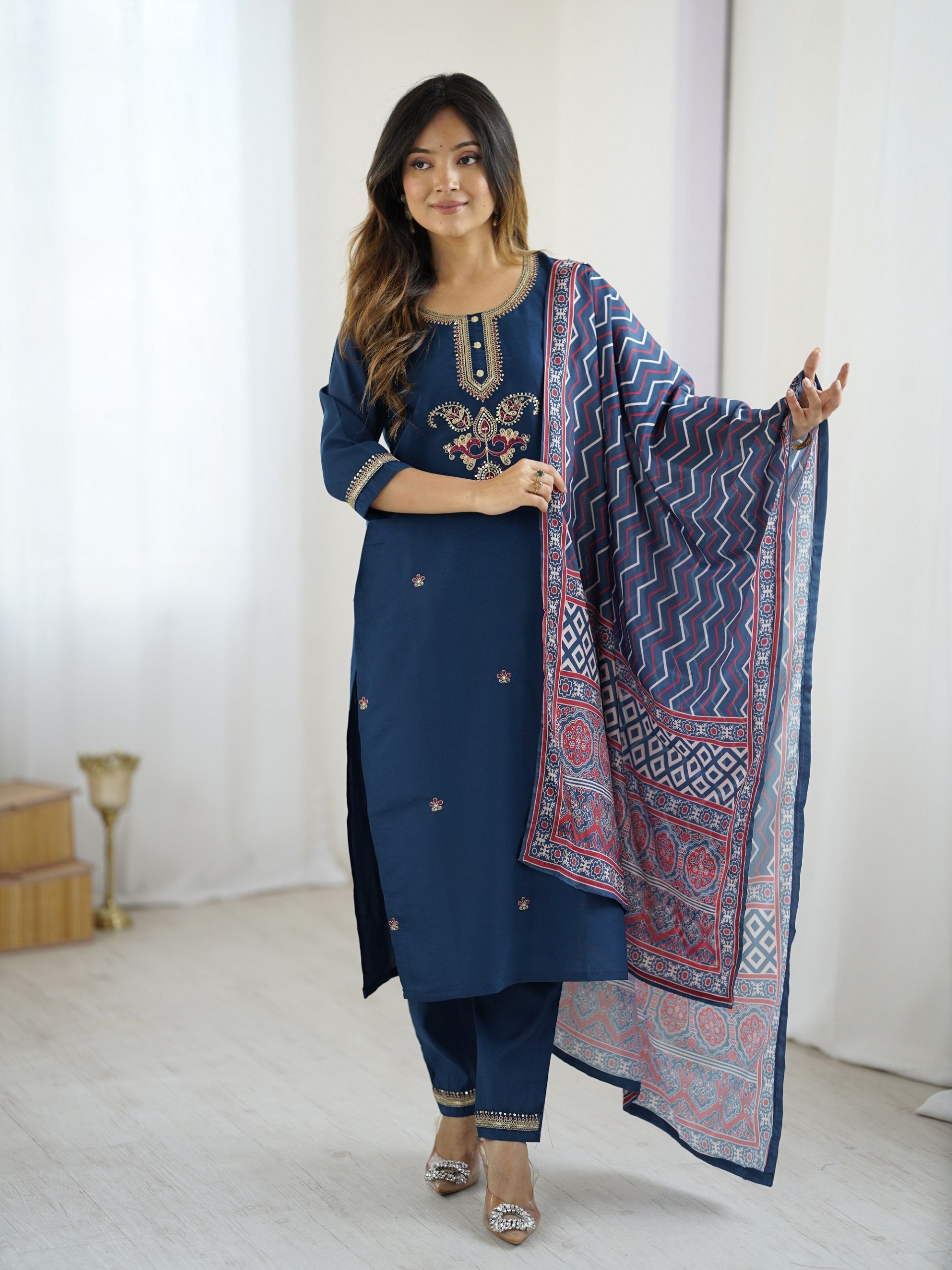 Chanderi Kurta Pant with Dupatta