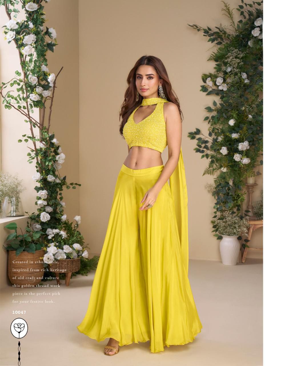 Heavy Embroidered Chinon Silk Readymade Sarara Suit