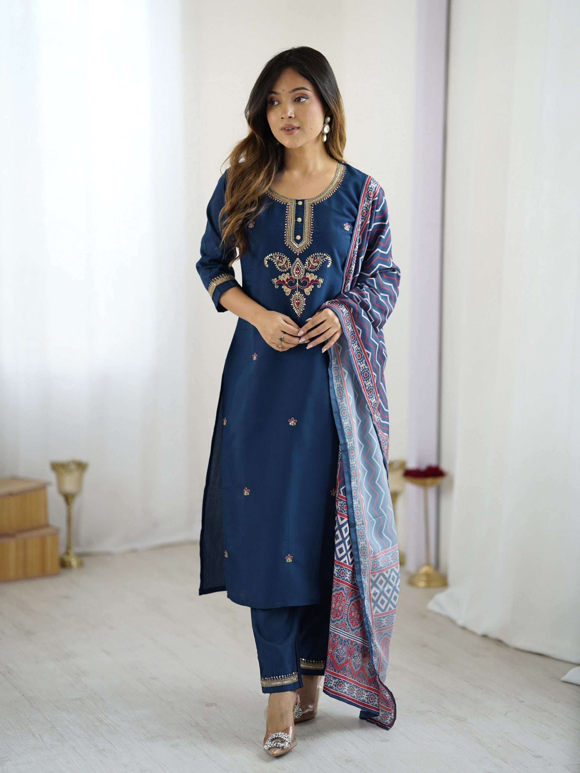 Chanderi Kurta Pant with Dupatta