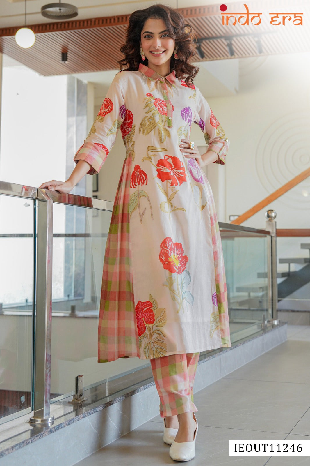 Printed Linen A Line Kurti With Bottom Collection