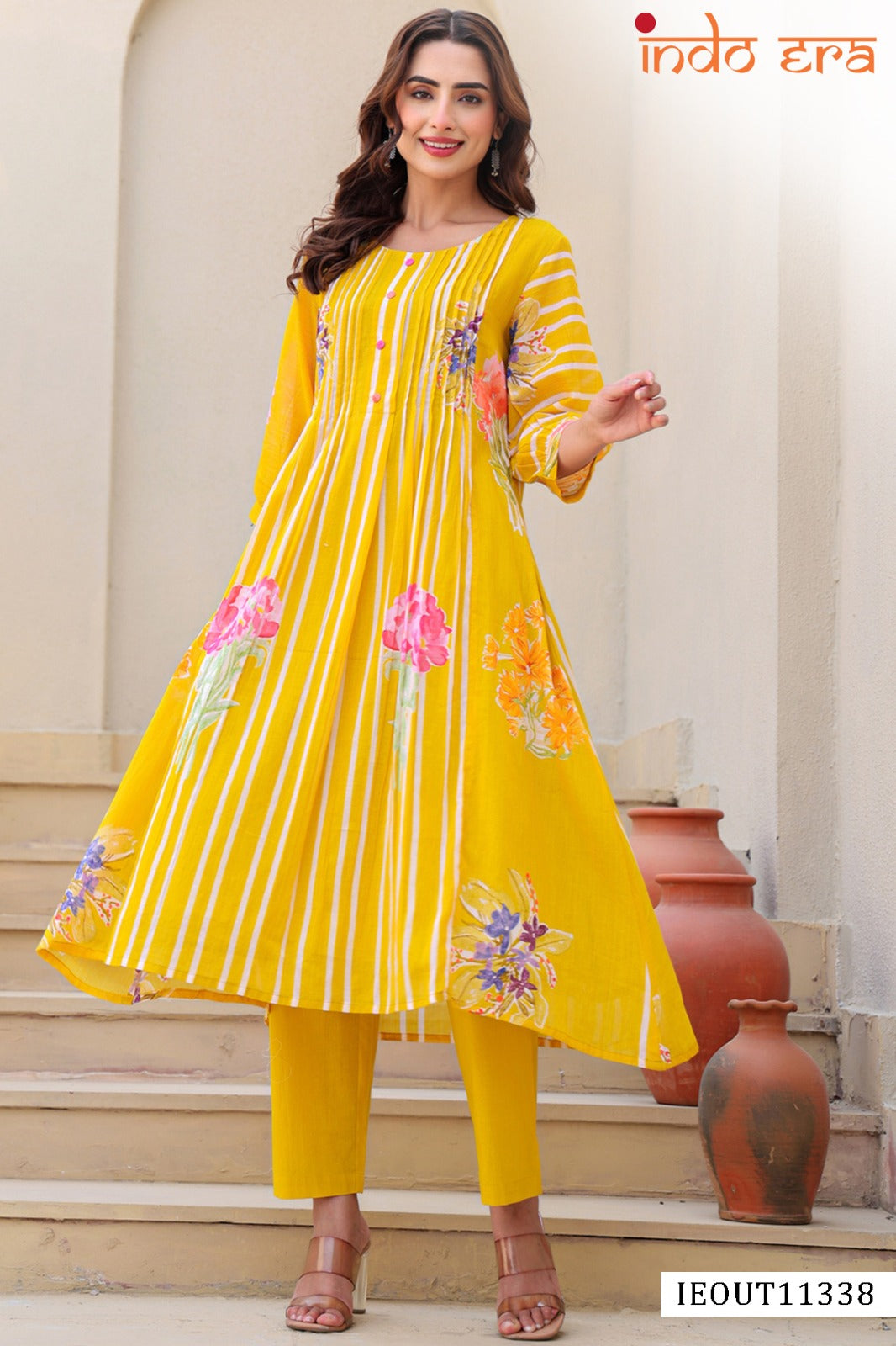 Printed Linen A Line Kurti With Bottom Collection