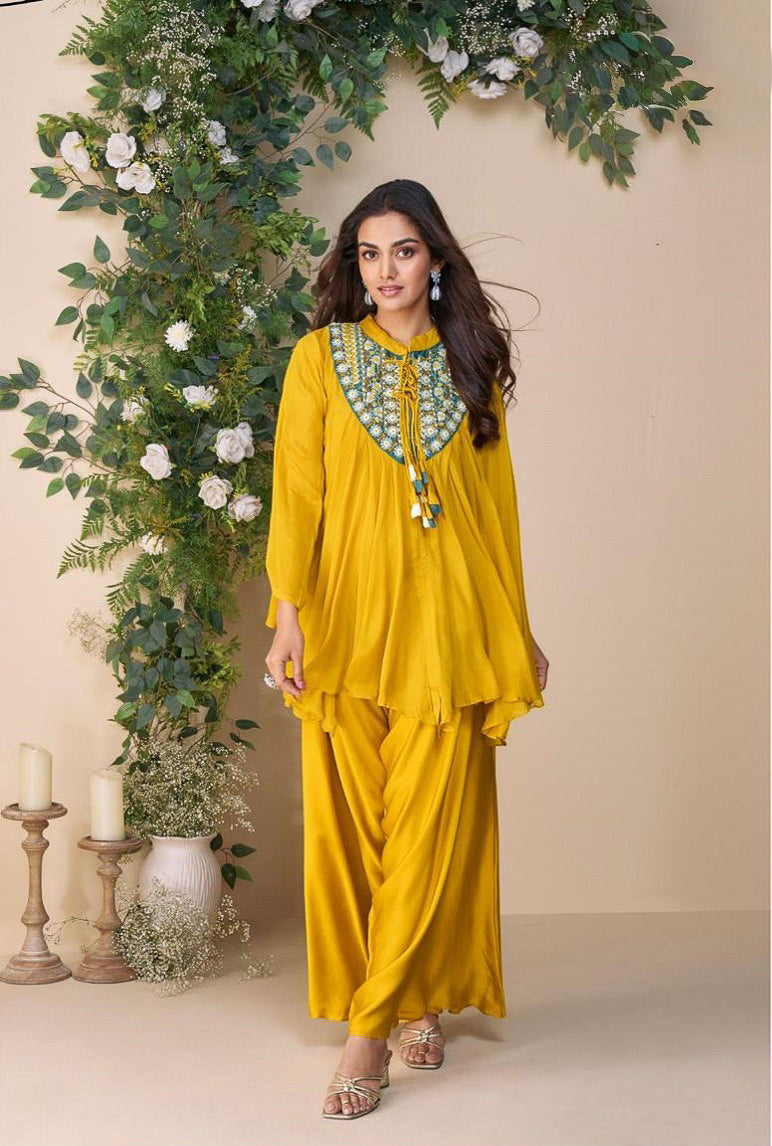 EMBROIDERED TOP WITH HAND EMBELLISHED WORK PONCHO STYLE  WITH PLAZZO