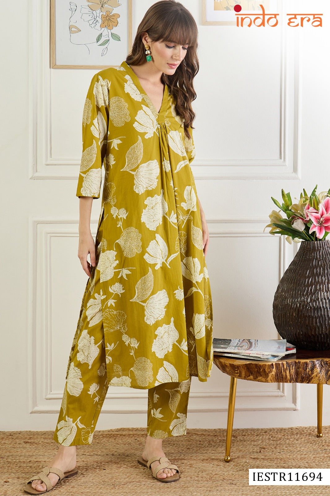Floral Printed Cotton Kurta With Trousers Collection