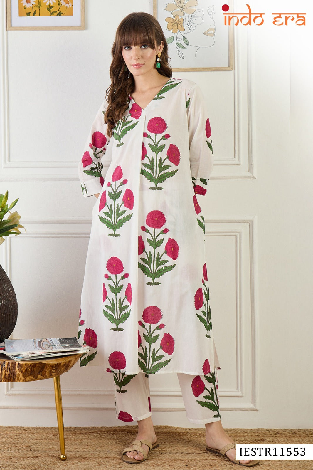 Floral Printed Cotton Kurta With Trousers Collection