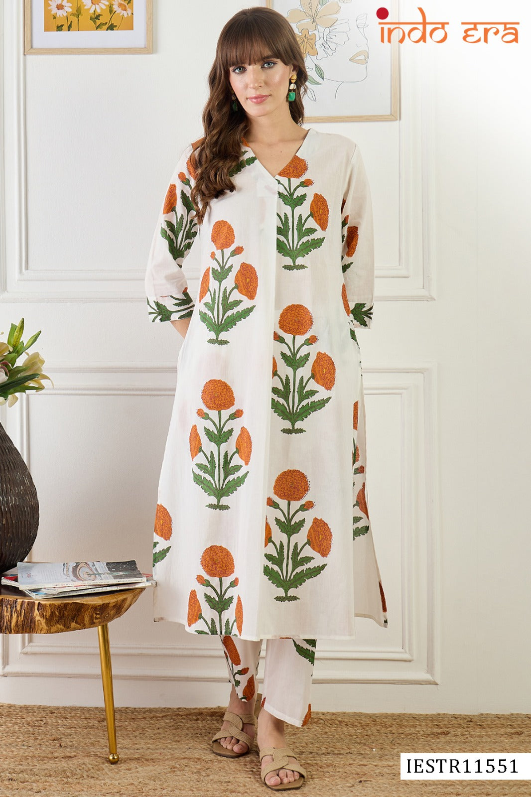 Floral Printed Cotton Kurta With Trousers Collection