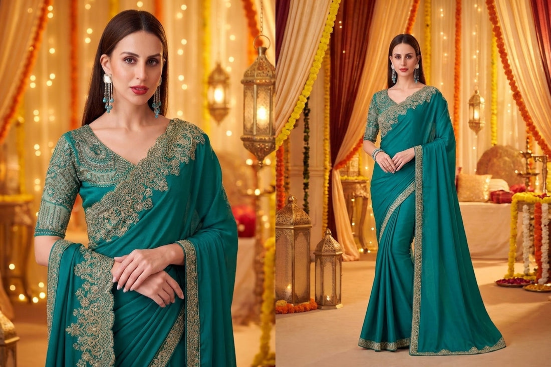 Silk Chiffon Party Wear Saree - Sea Green