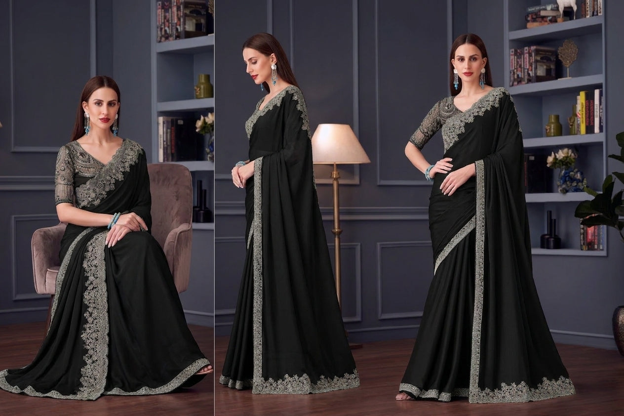 Silk Saree for Party - Black