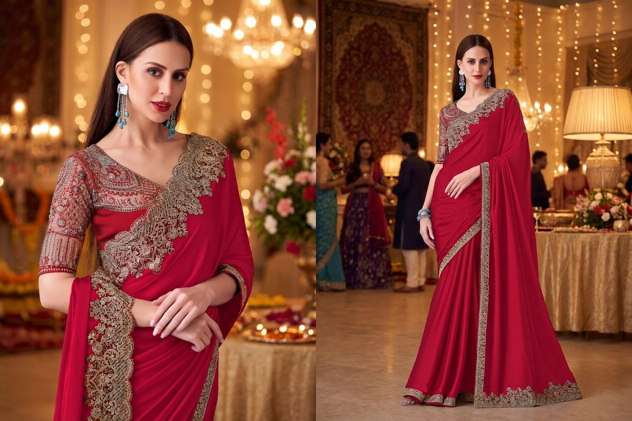 Silk Party Wear Sarees - Red