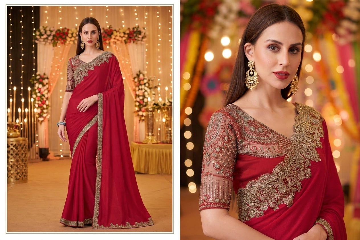 Silk Party Wear Sarees - Red