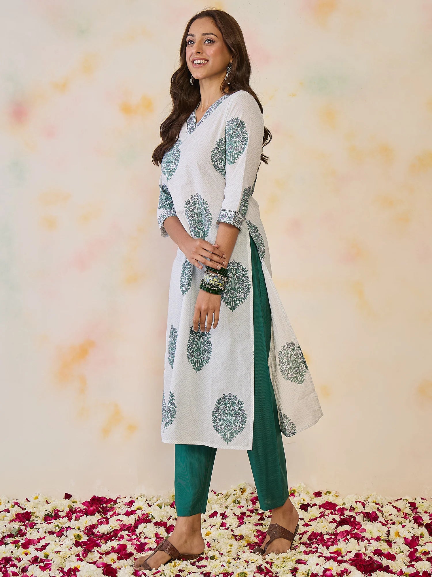 White Printed Straight Kurtas