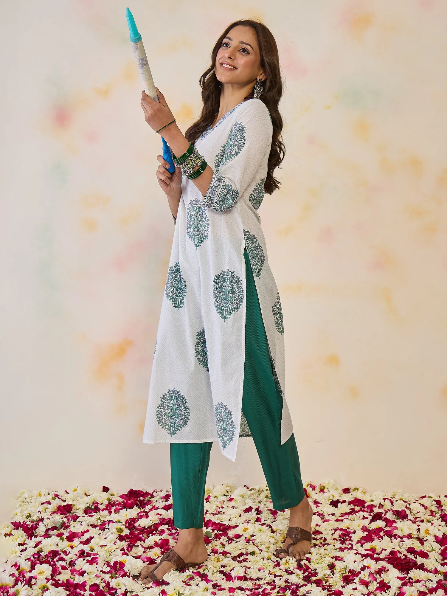 White Printed Straight Kurtas