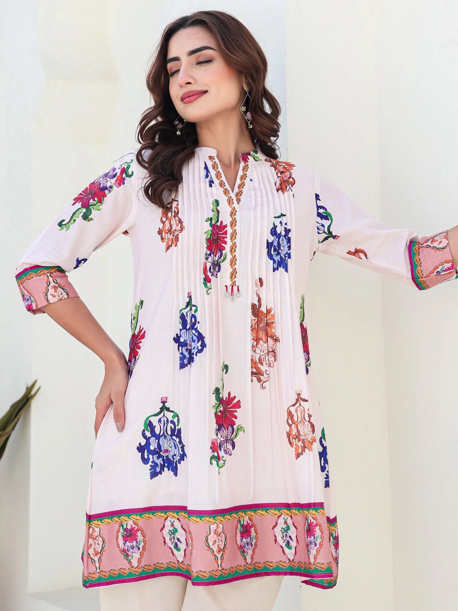 Peach Printed A Line Kurta Trouser set