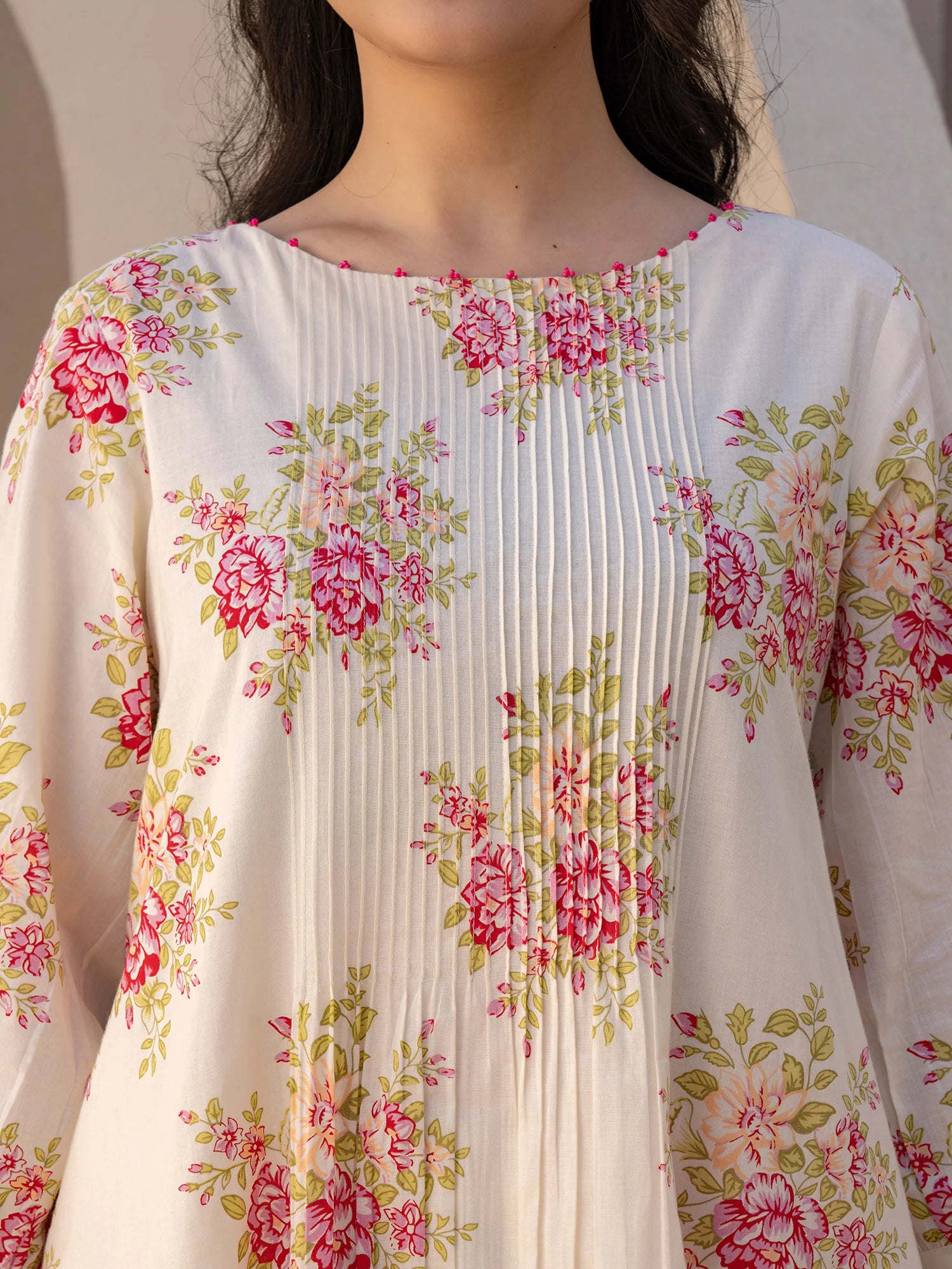 Off White Printed A-Line Pure Cotton kurta pant set