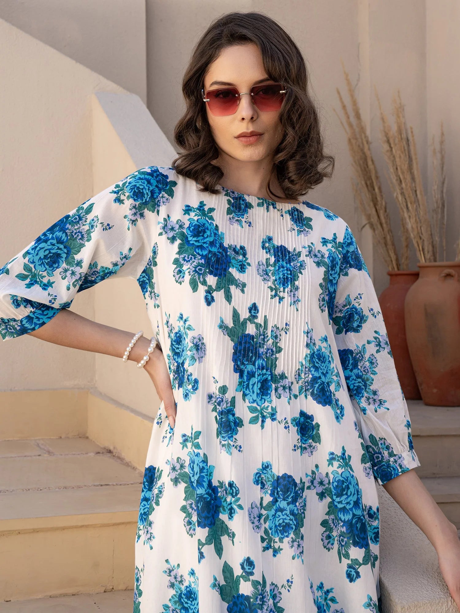 White Printed A-Line Pure Cotton kurta pant set