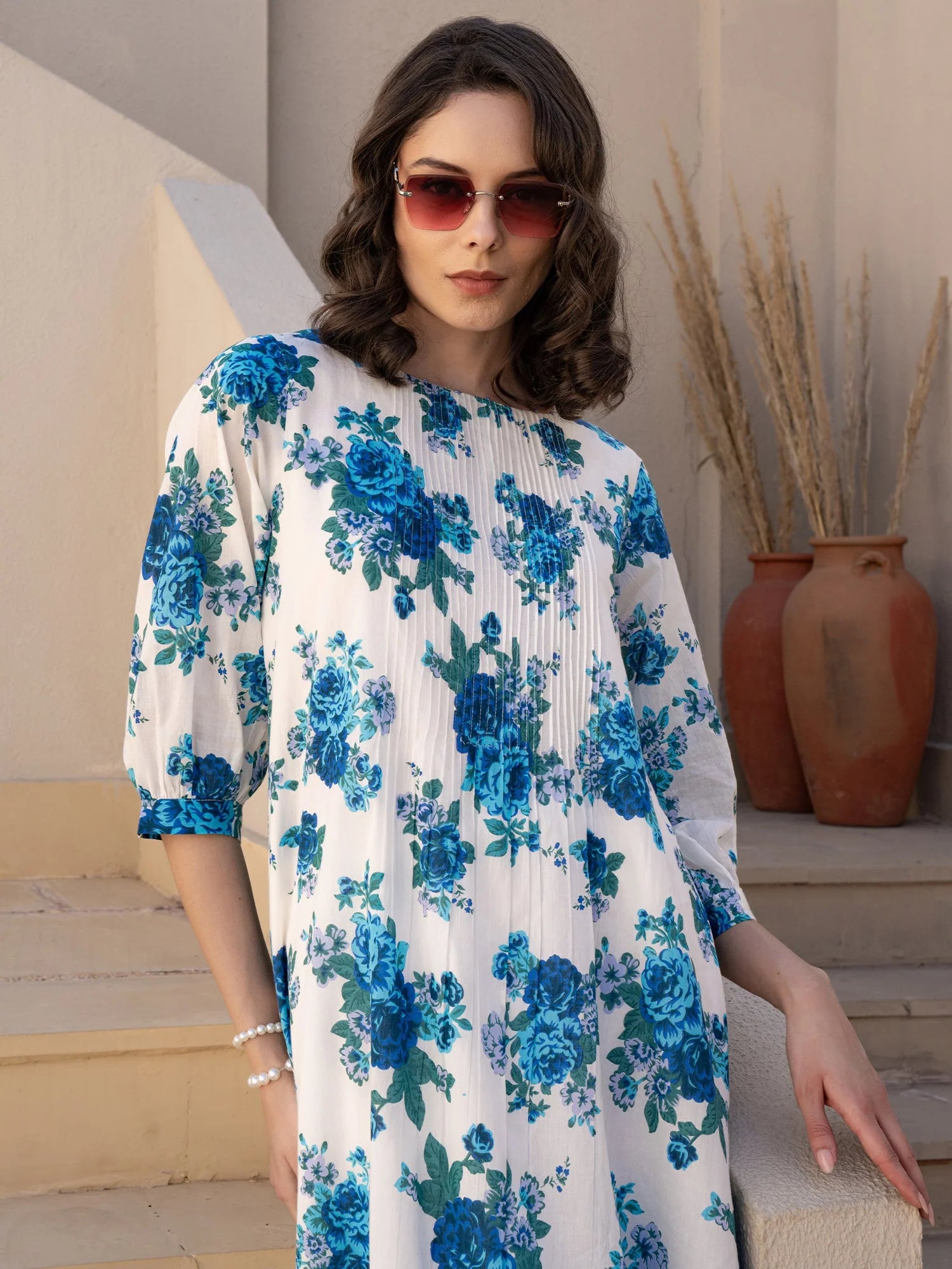 White Printed A-Line Pure Cotton kurta pant set