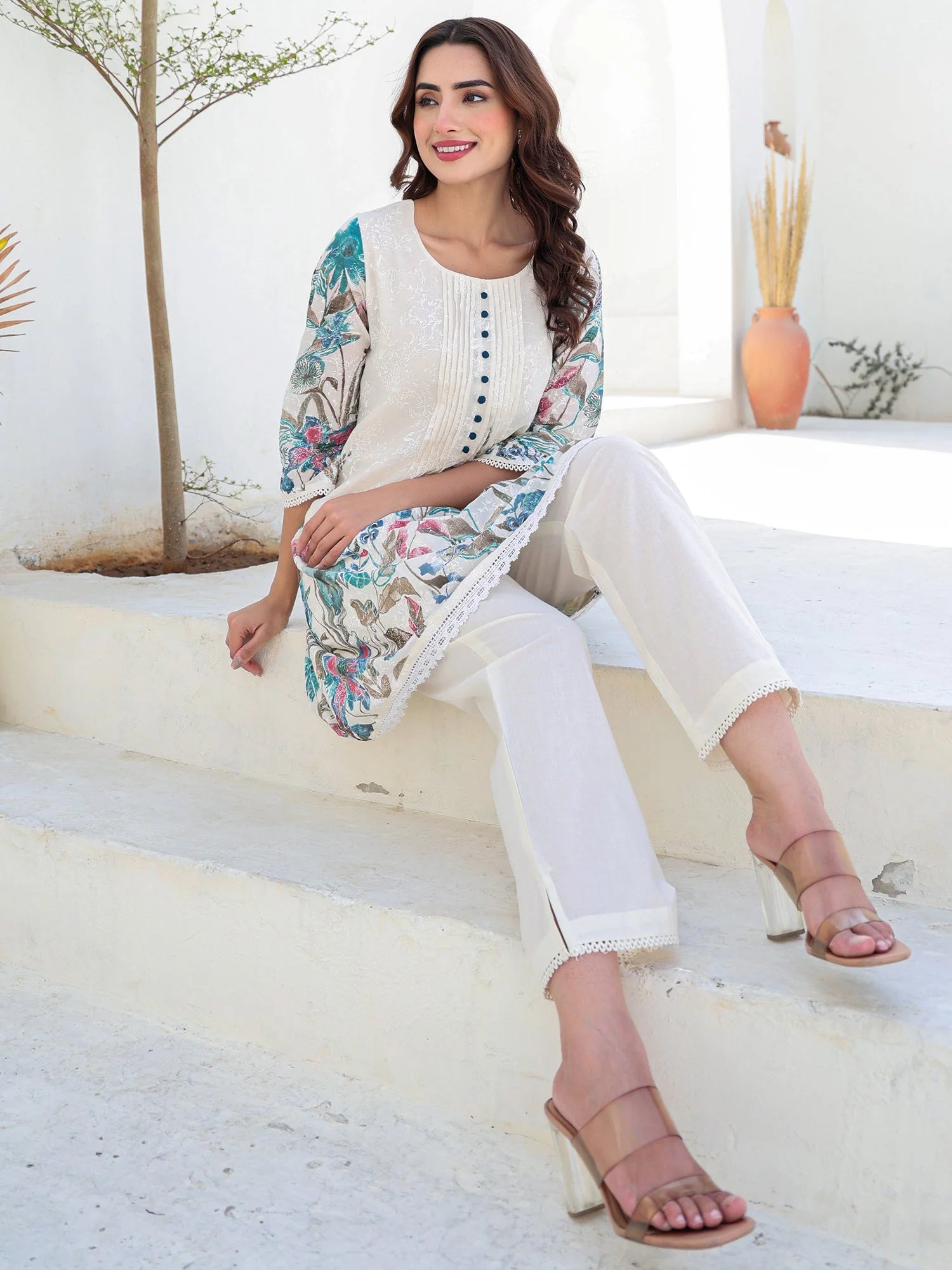 Multi Printed A-Line Pure Cotton kurta pant set