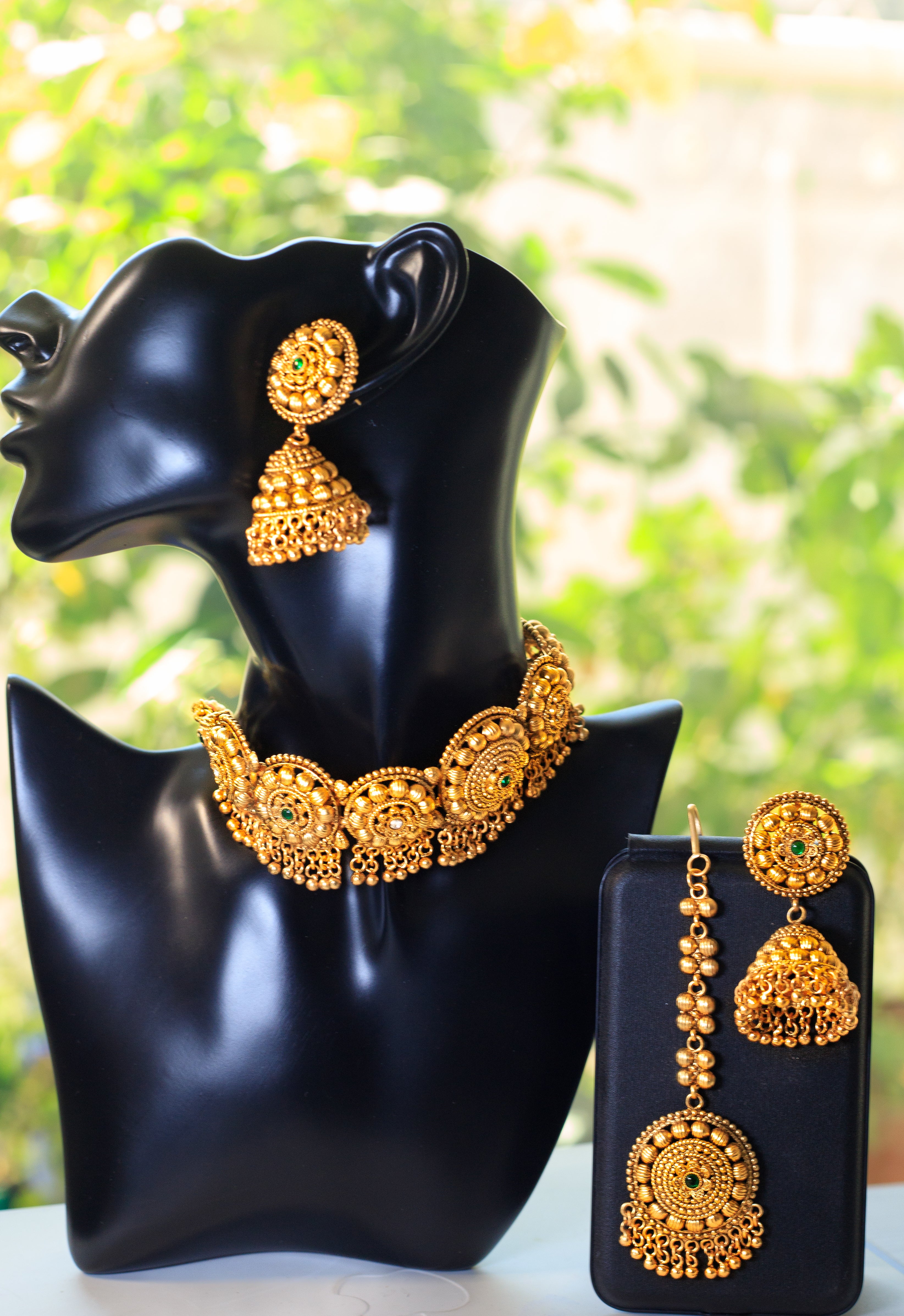 Necklace with  Polki/Meena work Earrings