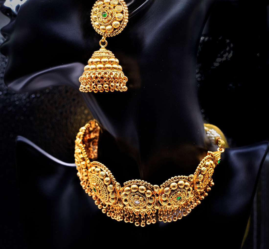 Necklace with  Polki/Meena work Earrings