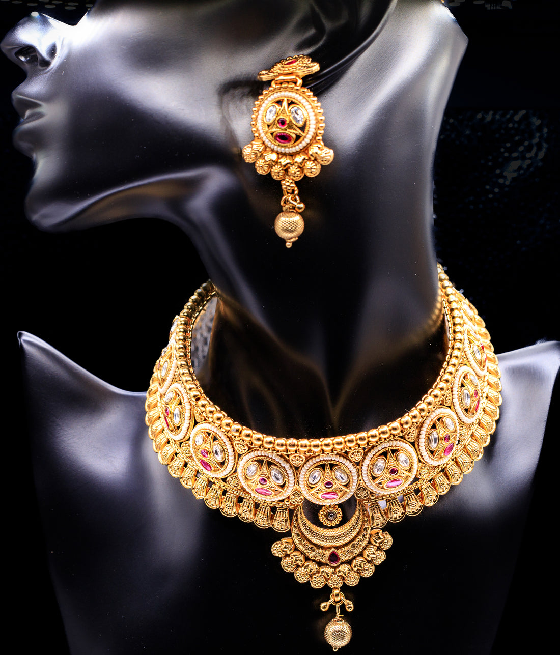Necklace with  Polki/Meena work Earrings