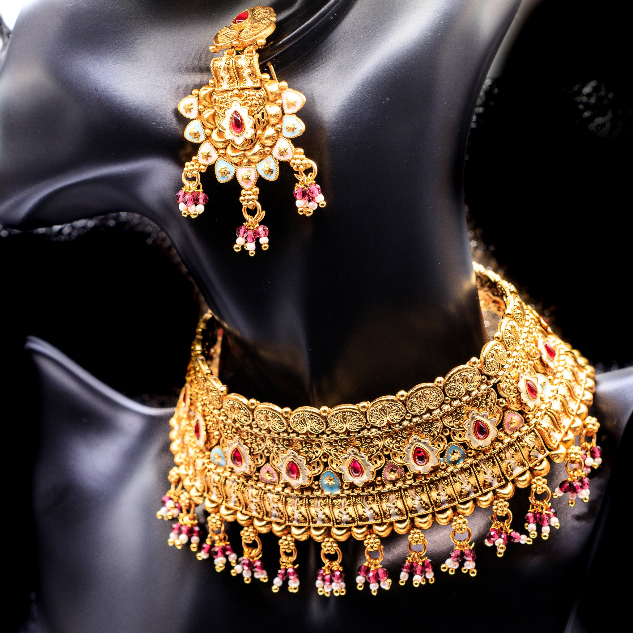 Choker Necklace Set with beads and Menakari work