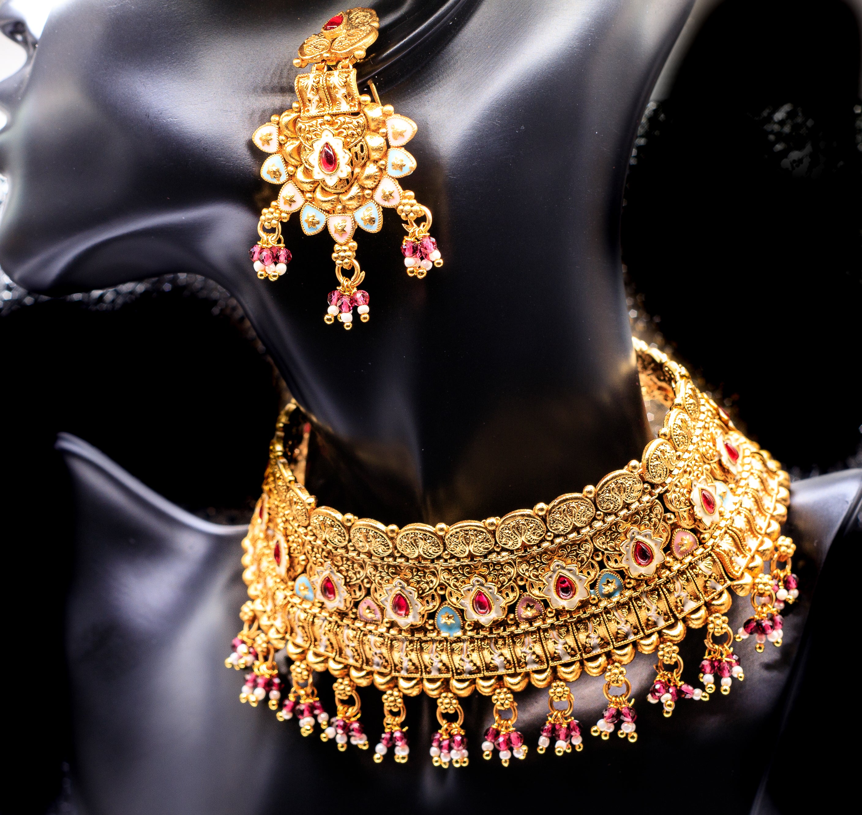 Choker Necklace Set with beads and Menakari work