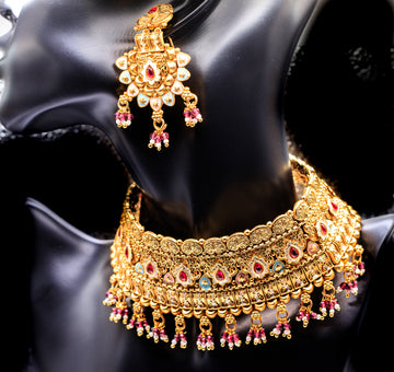 Choker Necklace Set with beads and Menakari work