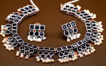 Night Blue Stone Necklace with Earring