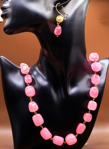 Beaded Necklace with earring Set Pink