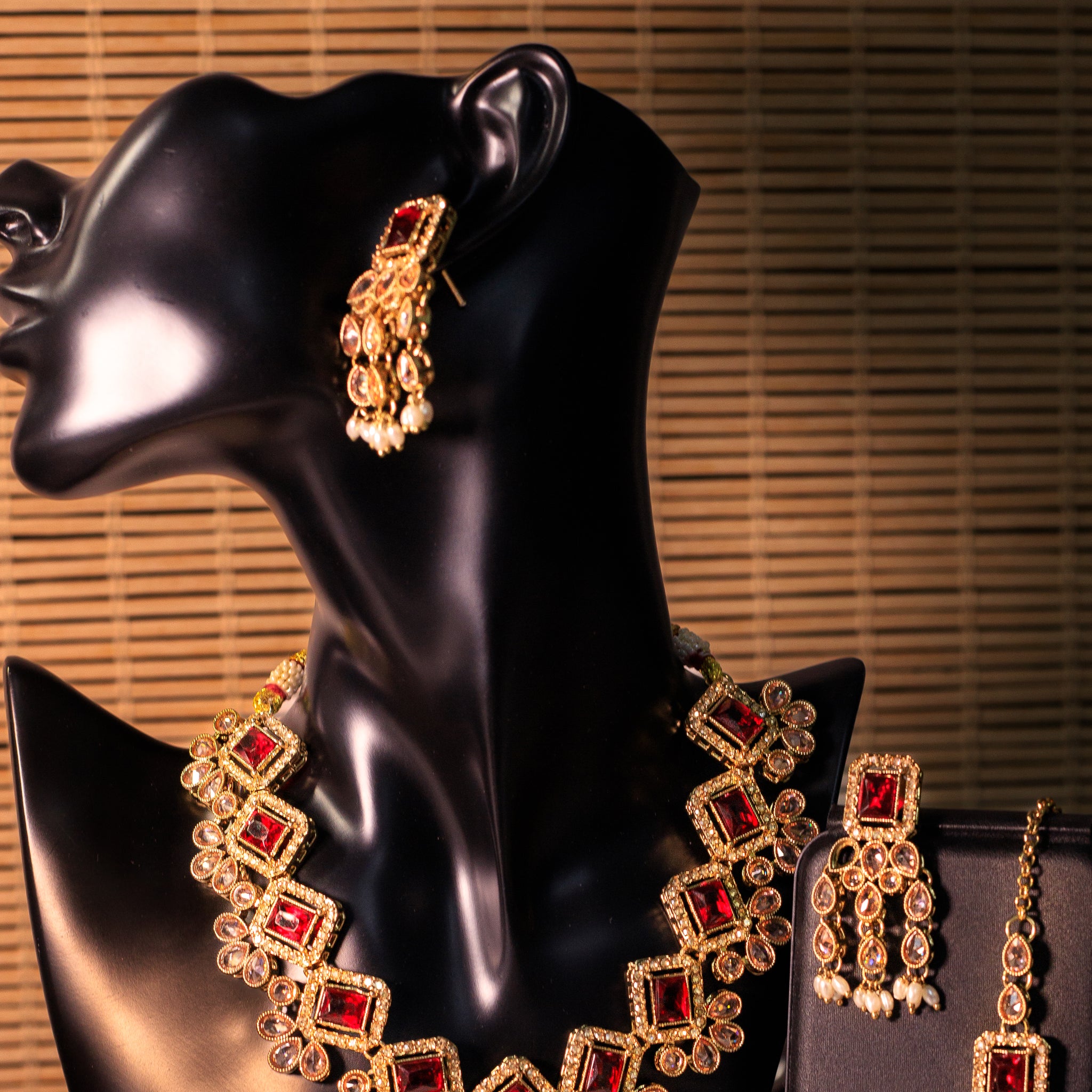 Necklace with  Polki/Meena work Earrings
