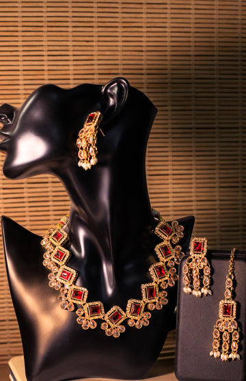 Necklace with  Polki/Meena work Earrings