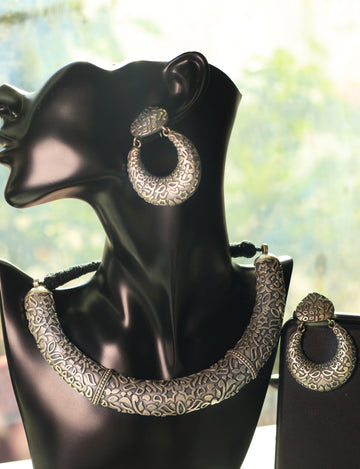 Stylish Oxidized Necklace with Earrings